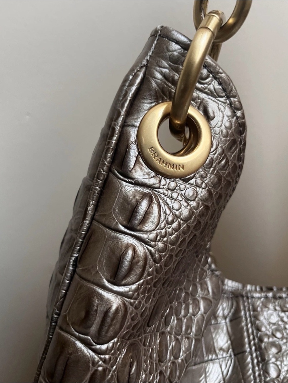 Brahmin Kathleen Exotic Leopard & Croc Leather Hobo Shoulder Bag Gold-tone  EUC - Picture 3 of 15